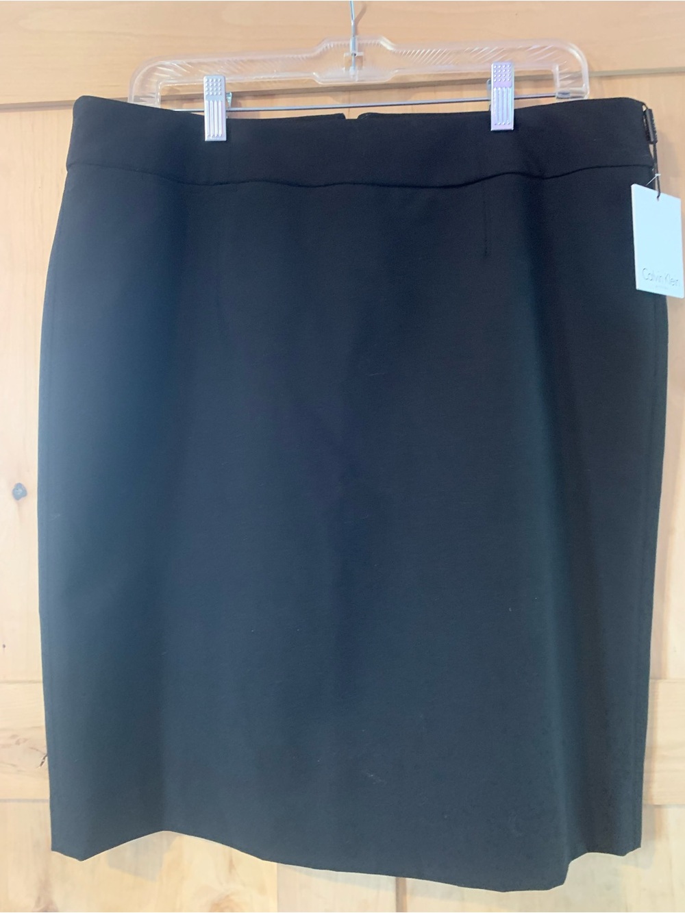 Calvin Klein Solid Black Tailored Pencil Skirt
